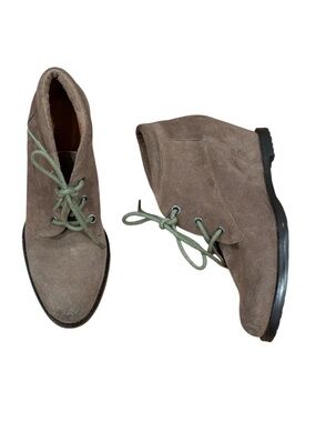 New Luxury Rebel beige tan suede wedge ankle lace up booties boots 7.5